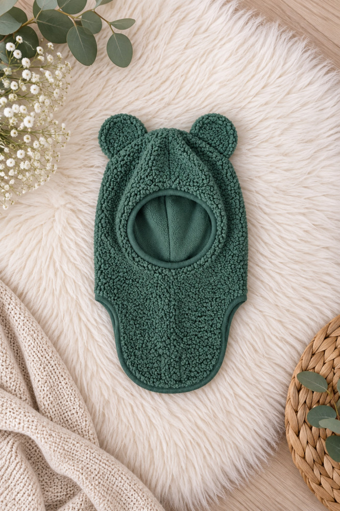 Žalias žieminis vaikiškas Teddy šalmukas su ausytėmis Žalias žieminis vaikiškas Teddy šalmukas su ausytėmis