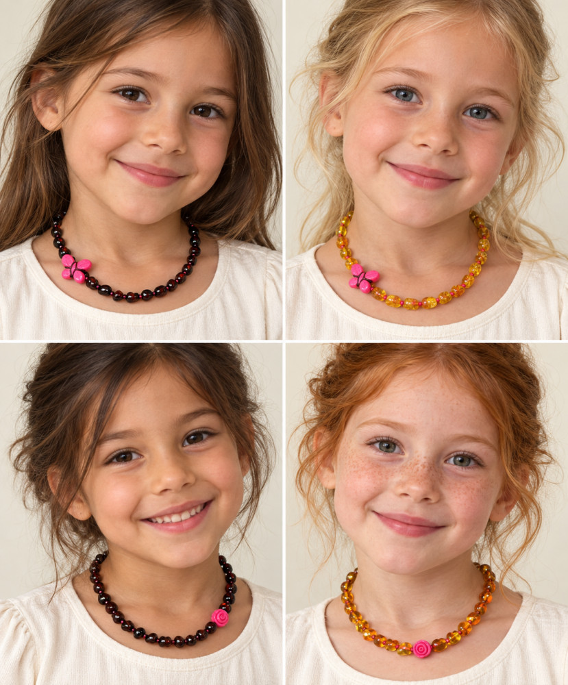 🧡 Vaikiški gintaro karoliai su spalvotais akmenukais (32–33 cm) BN0057 🧡 Vaikiški gintaro karoliai su spalvotais akmenukais (32–33 cm) BN0057