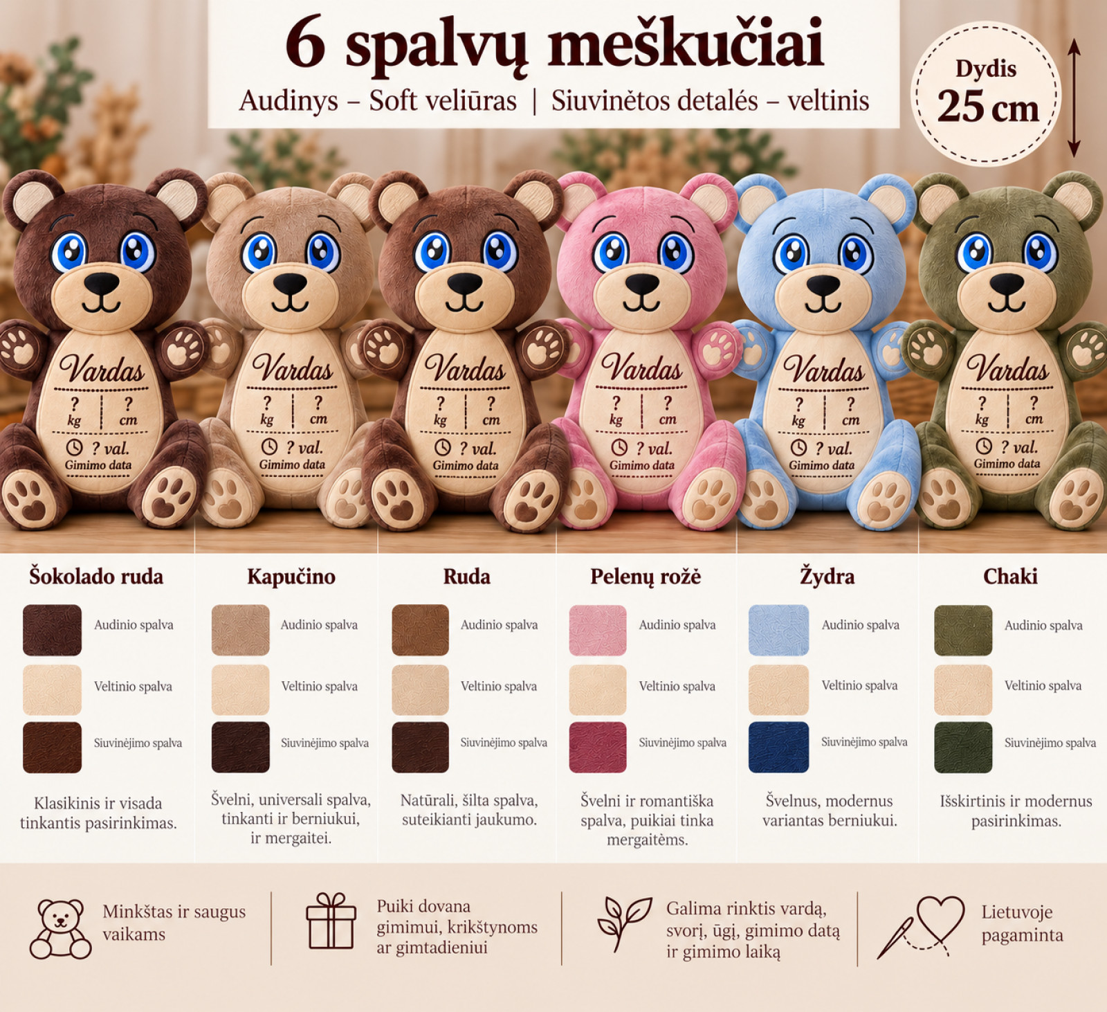 Personalizuotas žaislas, meškutis su metrikais Personalizuotas žaislas, meškutis su metrikais