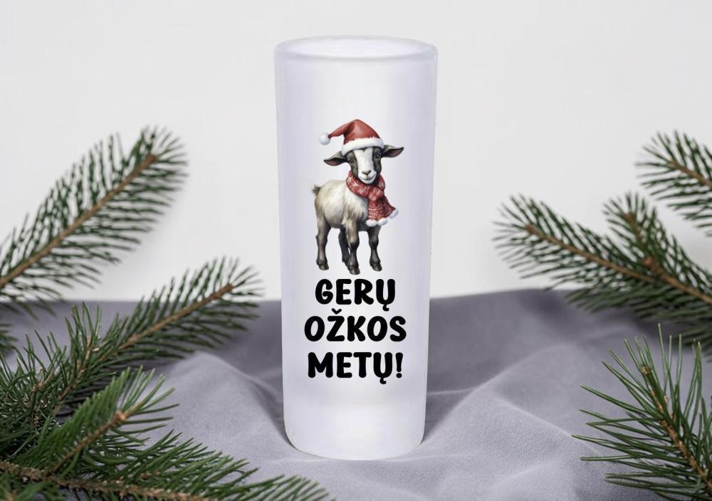 Stikliukas su ožka „Gerų ožkos metų“ Stikliukas su ožka „Gerų ožkos metų“